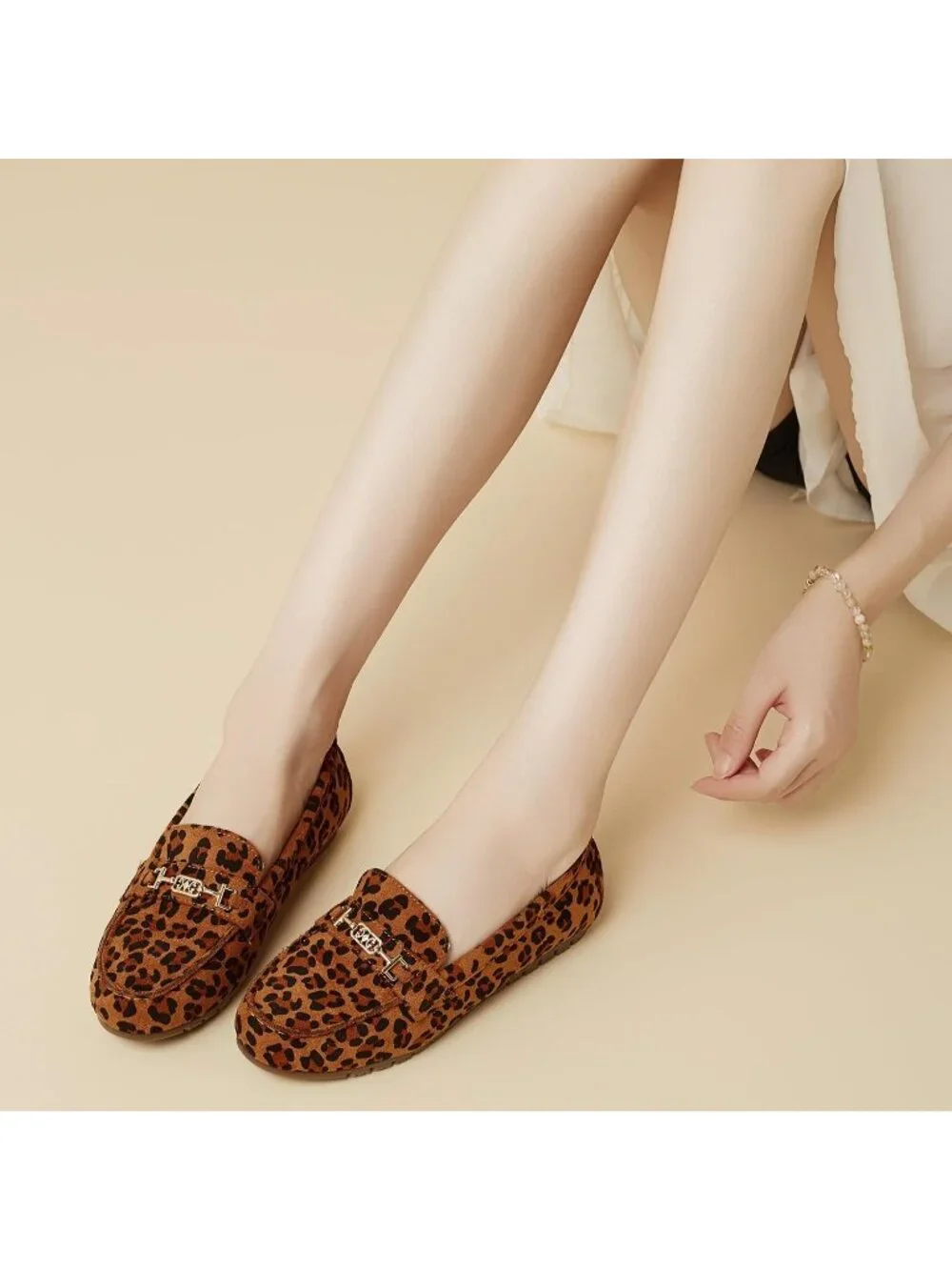 Women's Leopard Comfort Walking Pull On Leisure Slip On Work Loafer Flat Shoes